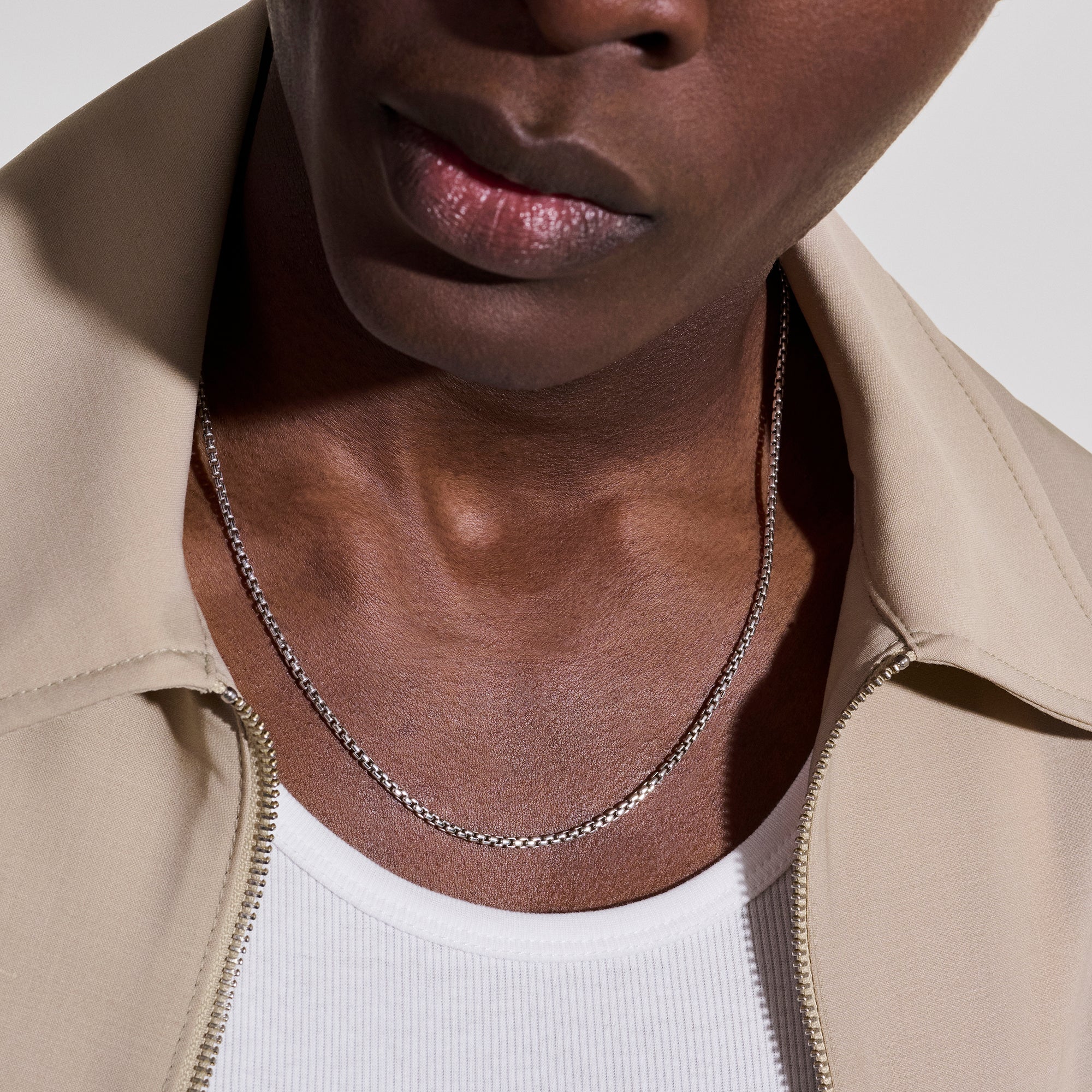 『Hollywood CHAIN BROWN×SILVER』 Box Chain Necklace, Sterling Silver, 2.7MM – John Hardy