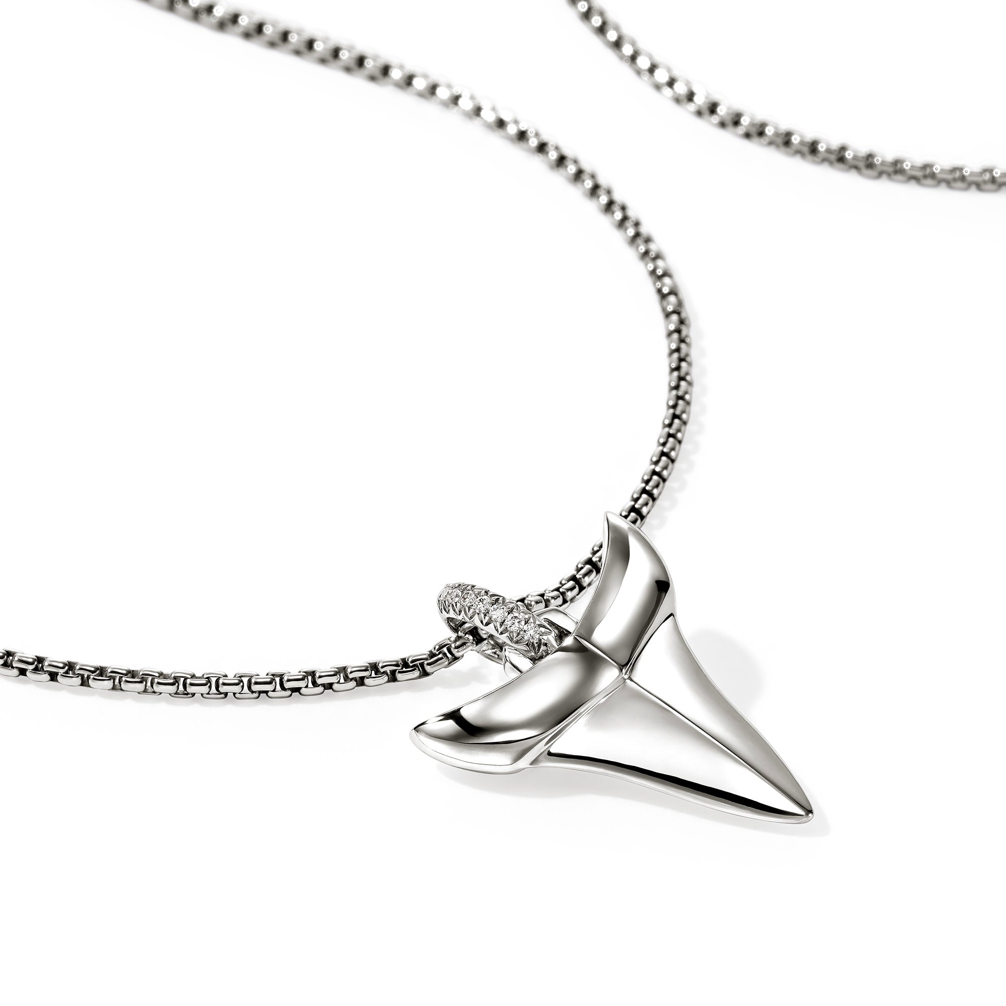 Shark Tooth Talisman Necklace, Sterling Silver, Diamonds