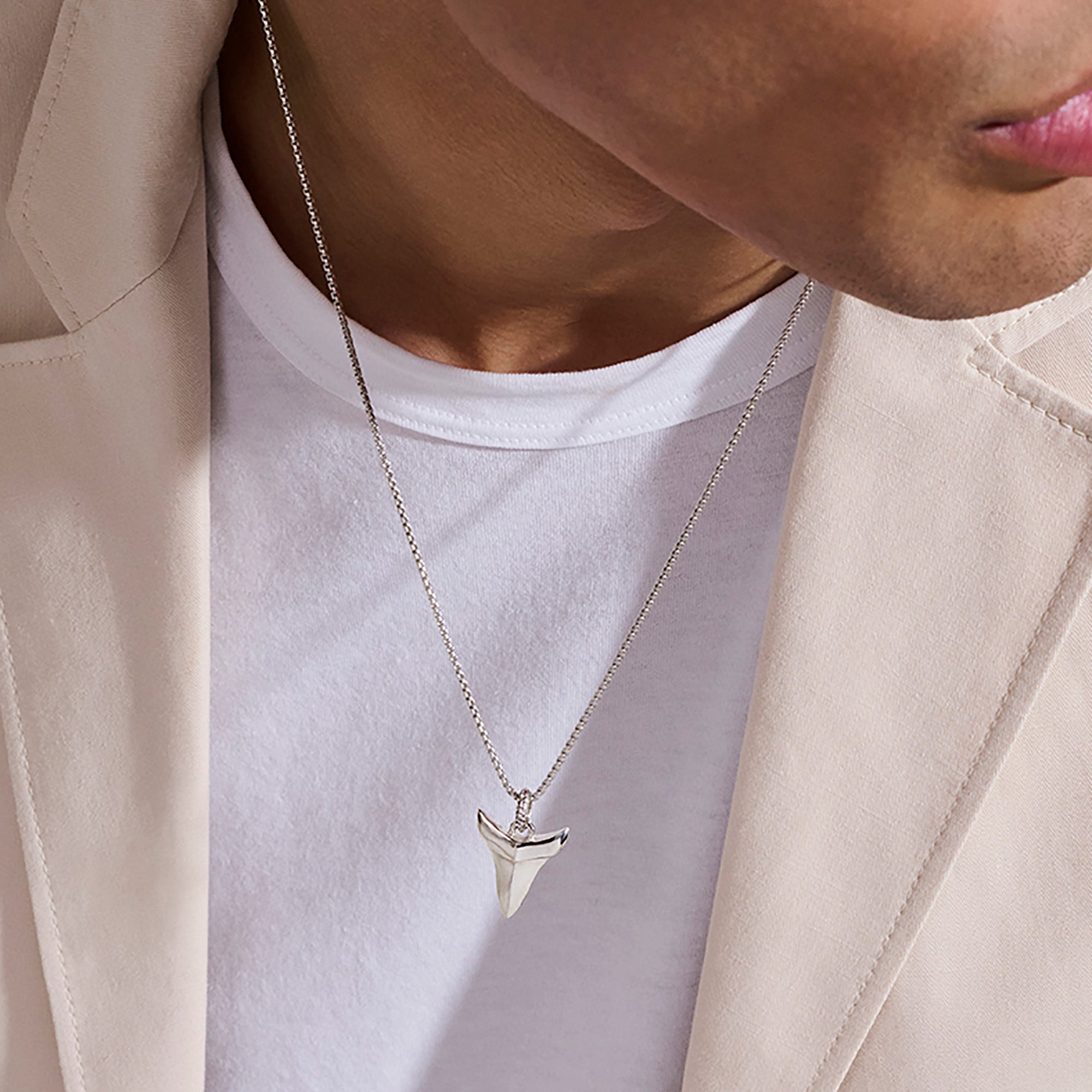 Shark Tooth Talisman Necklace, Sterling Silver, Diamonds