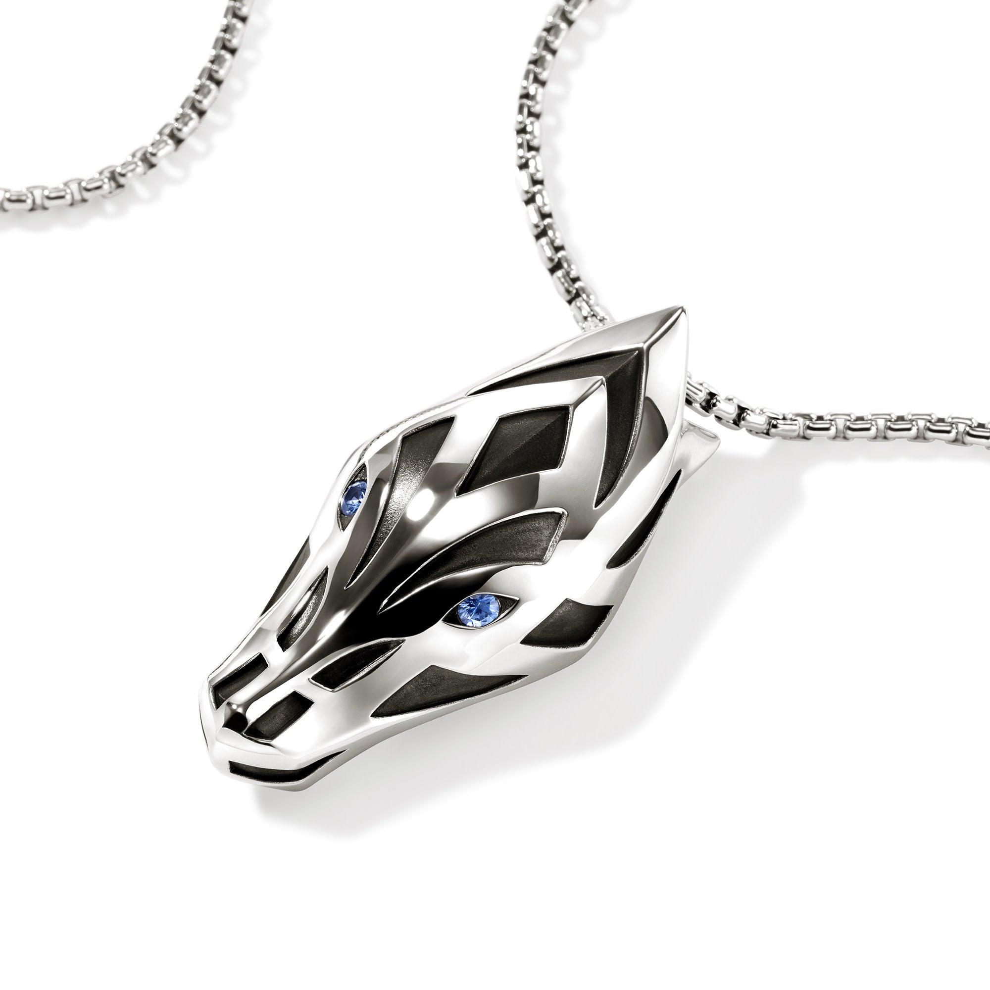 Naga Pendant Necklace, Sterling Silver, Blue Sapphire, 2.7MM