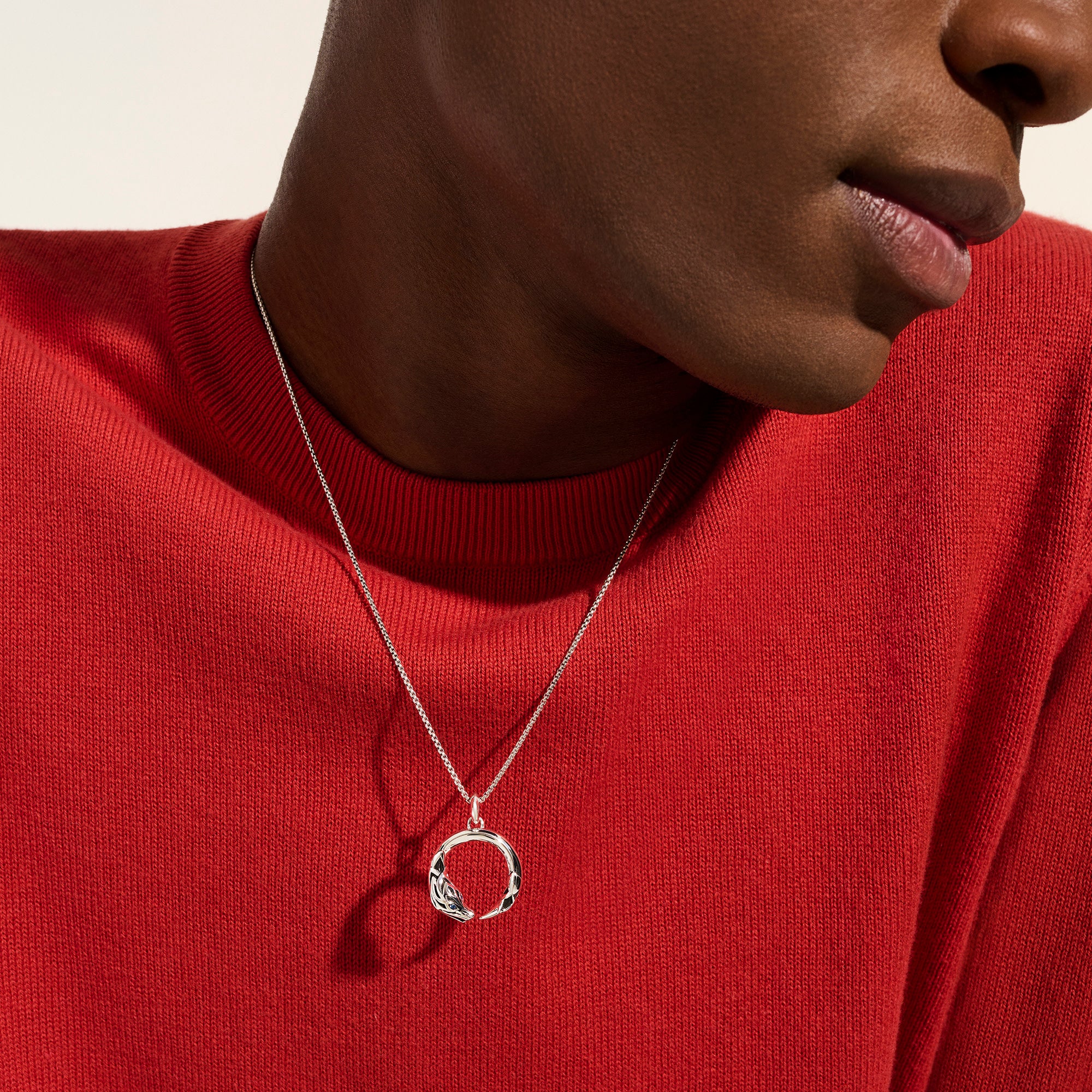 Naga Pendant Necklace, Sterling Silver, Blue Sapphire, 1.6MM