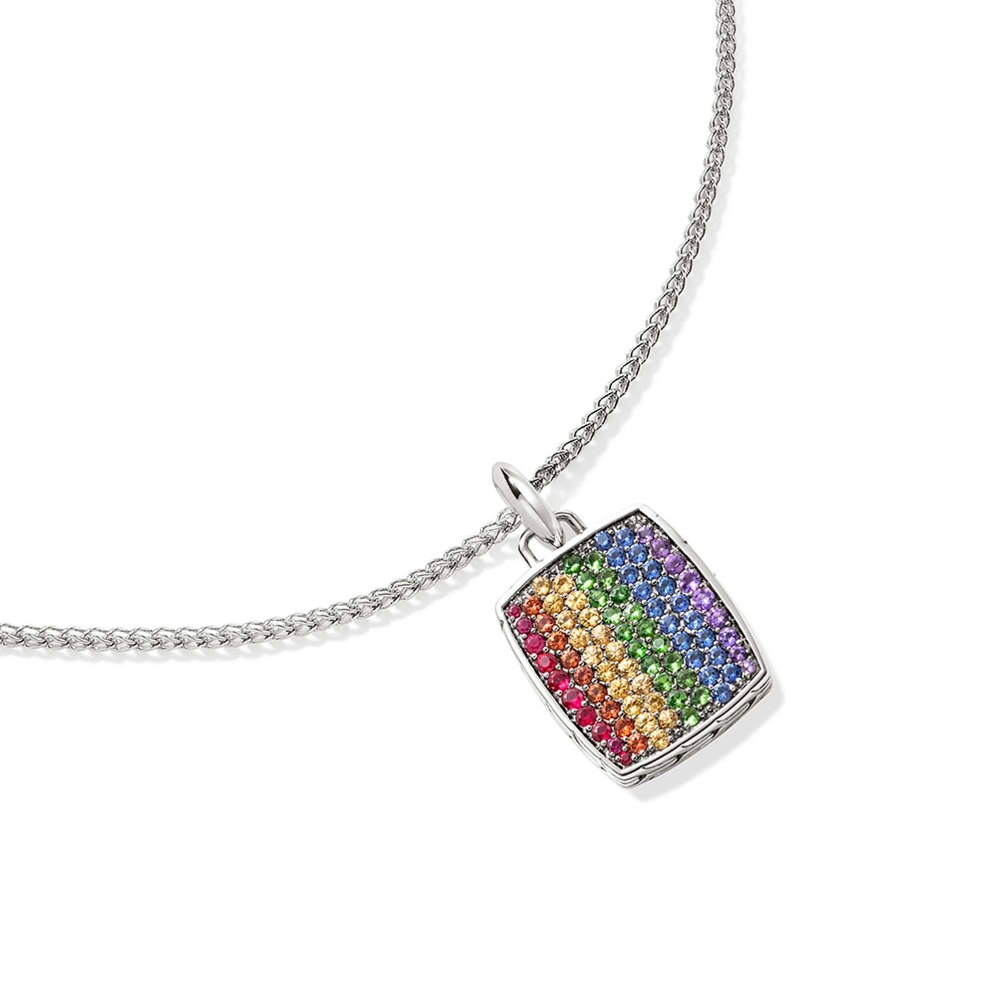 Rainbow Tag Necklace, Sterling Silver, Gemstones|NMS9010804AMBSPTS