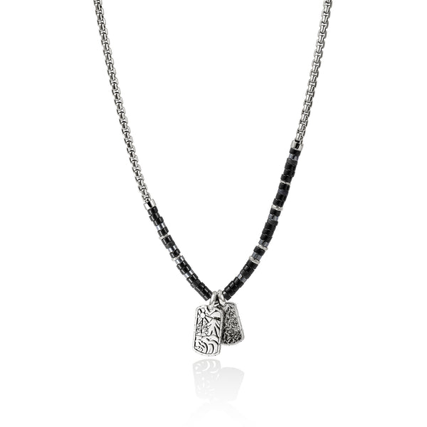 Heishi Tag Necklace, Sterling Silver, Hardstones|NMS989611BONHE