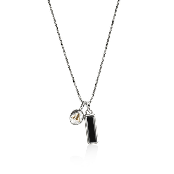 Split Gate Talisman Necklace, Gold, Sterling Silver, Black Onyx