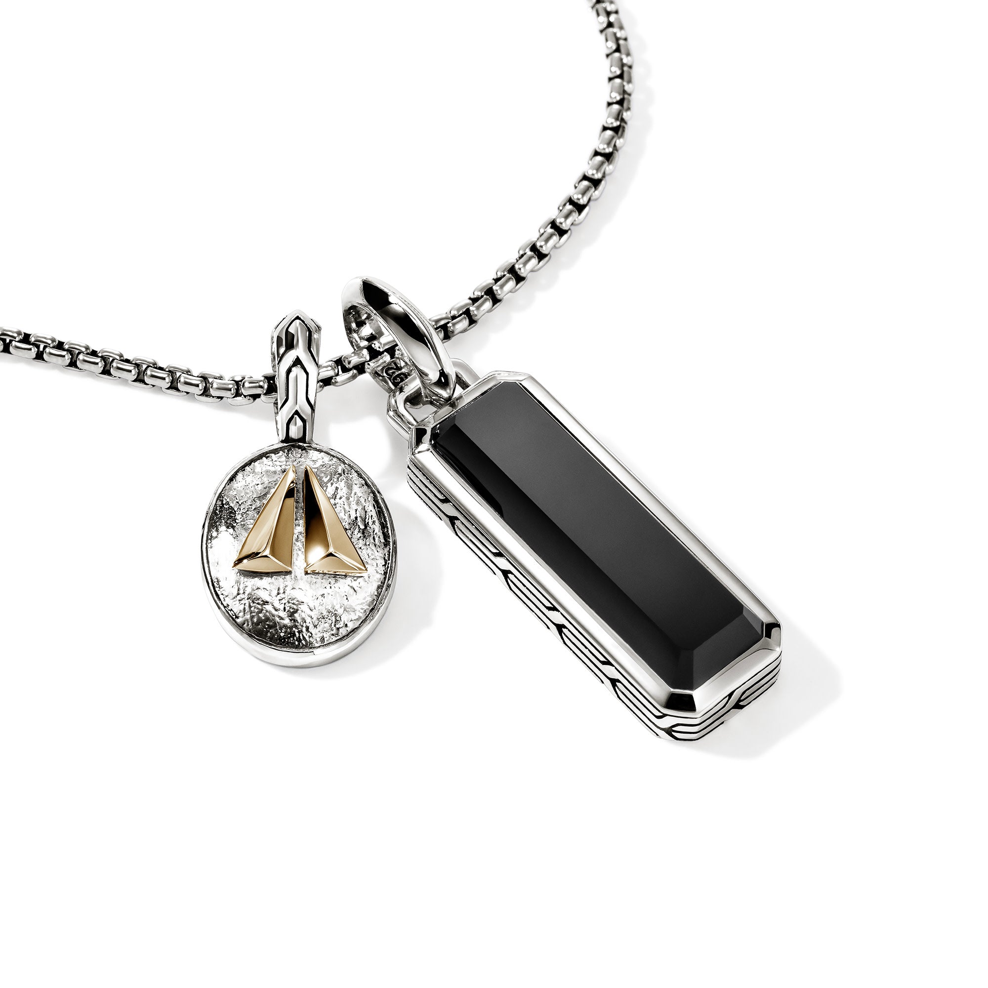 Split Gate Talisman Necklace, Gold, Sterling Silver, Black Onyx