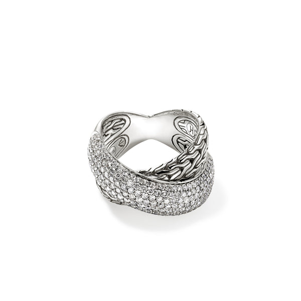 JH Essential Pavé Crossover Ring, Sterling Silver, Diamonds – John