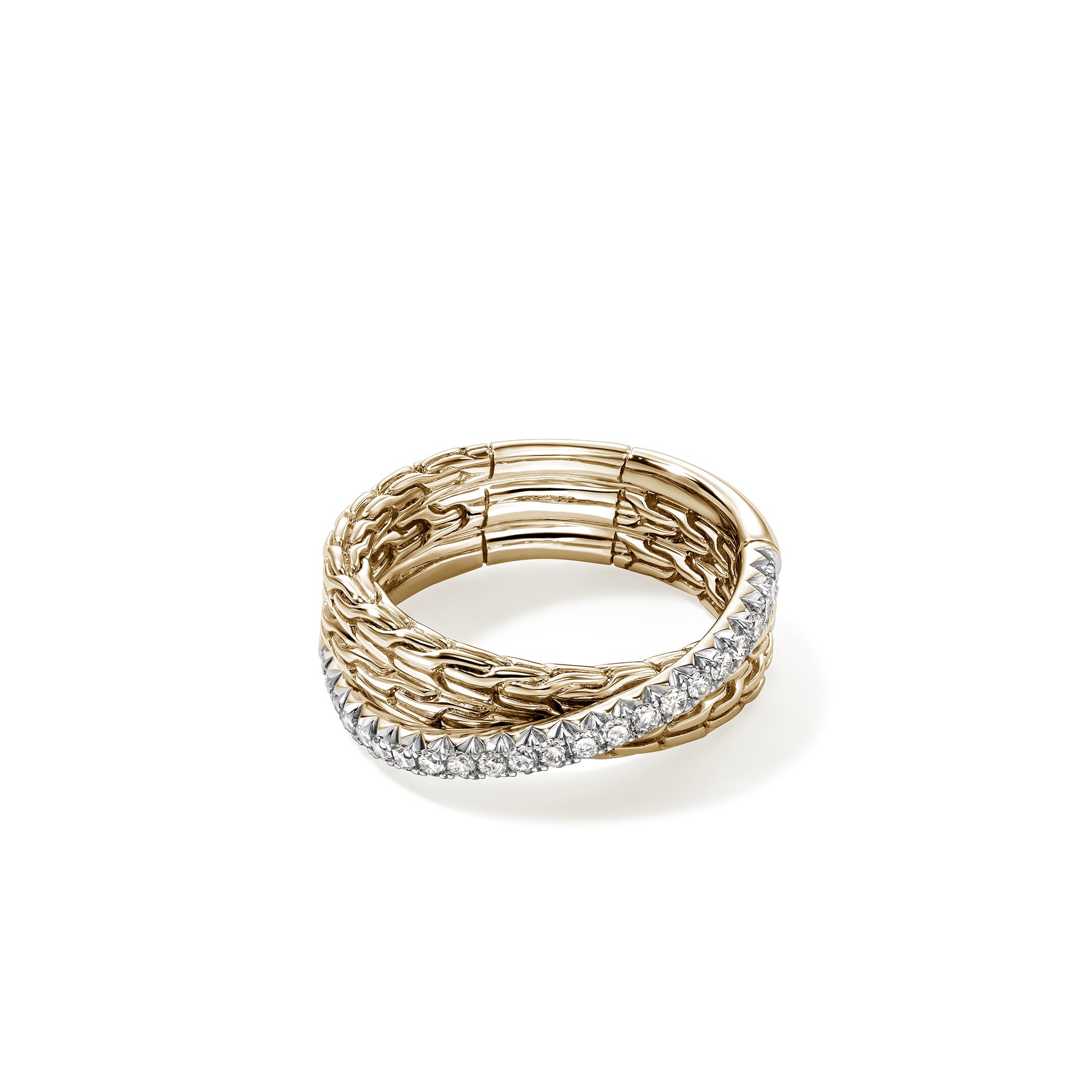 JH Essential Pavé Crossover Ring, Gold, Diamonds – John Hardy