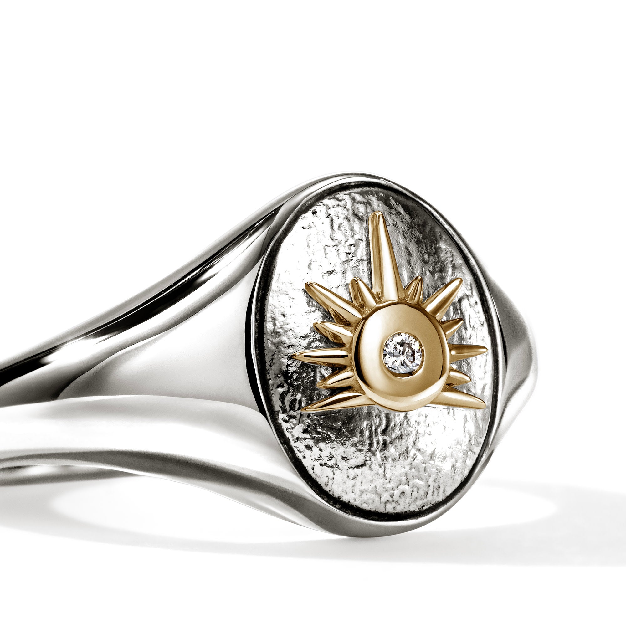 Sun Signet Ring, Gold, Sterling Silver, Diamonds|RMZZP988542DI