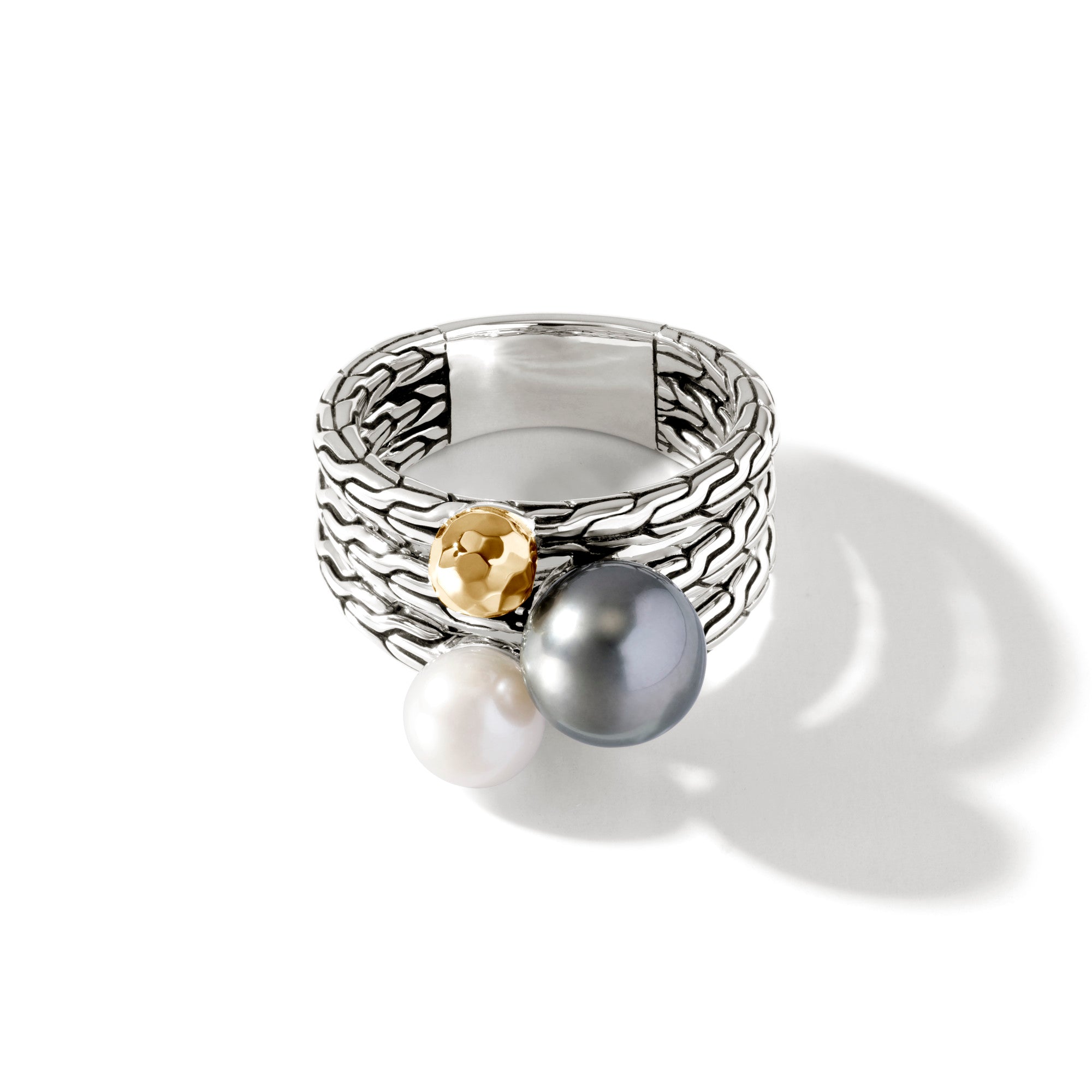 Pearl Multi Row Ring, Sterling Silver, Gold|RZ900817